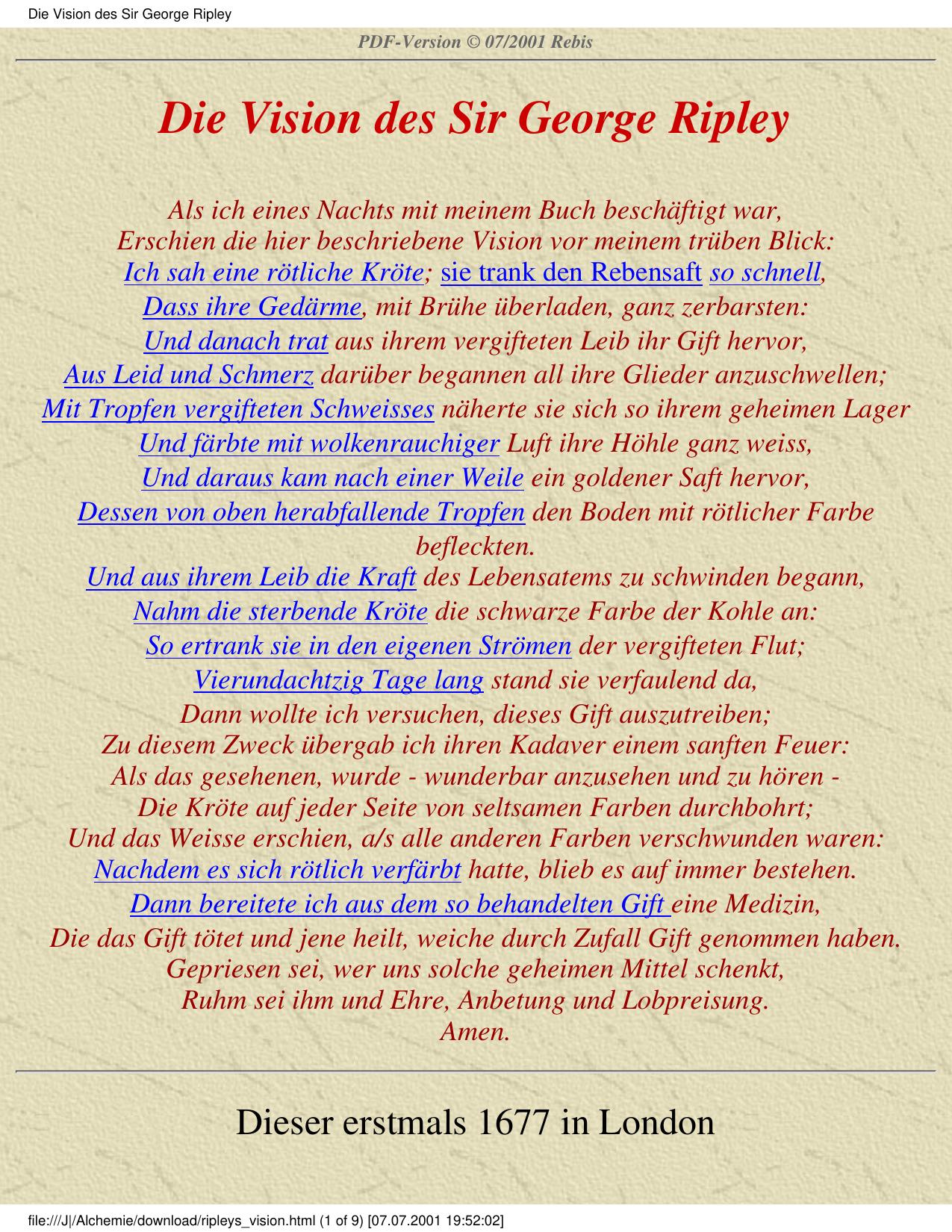 Die Vision des Sir George Ripley