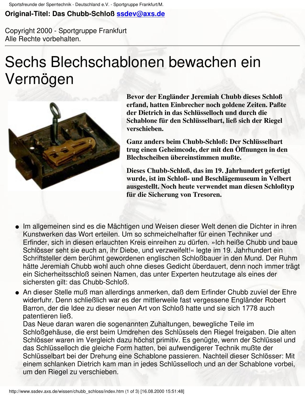 Sportsfreunde der Sperrtechnik - Deutschland e.V. - Sportgruppe Frankfurt/M.
