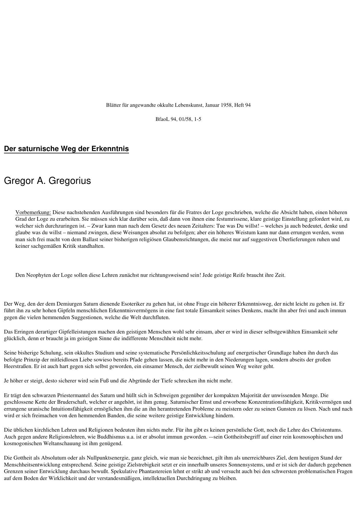 Fraternitas Saturni Archiv Gregorius