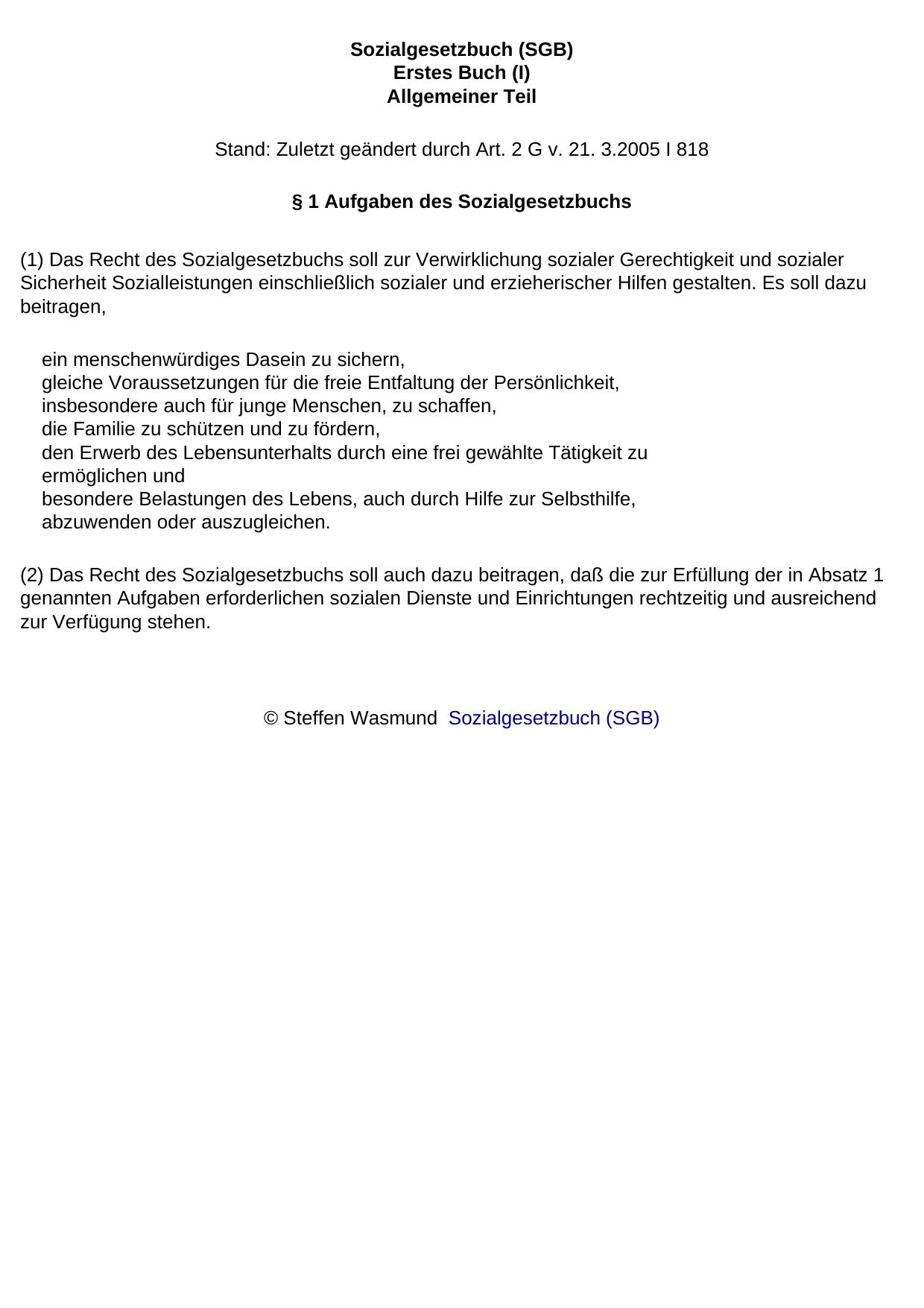Sozialgesetzbuch (SGB) Erstes Buch (I) Allgemeiner Teil