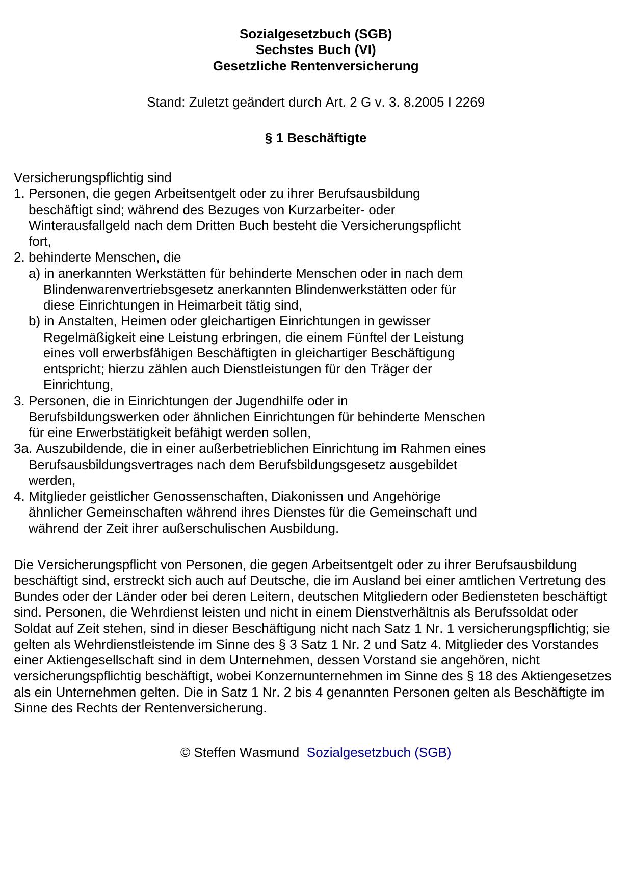 Sozialgesetzbuch (SGB) Sechstes Buch (VI) Gesetzliche Rentenversicherung
