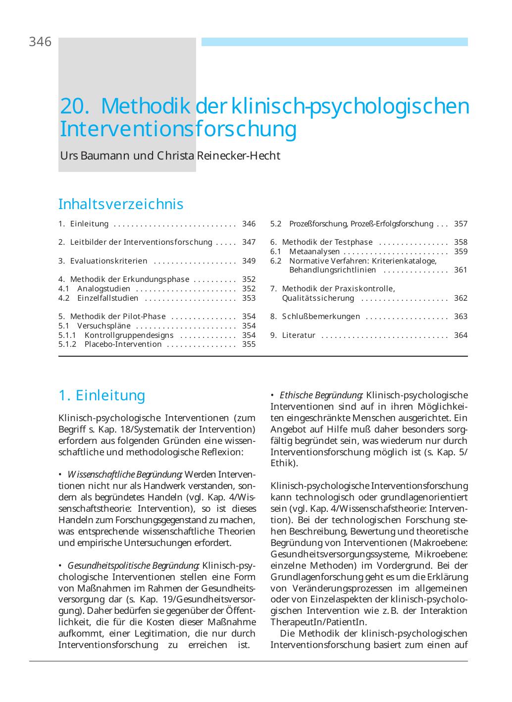 U. Baumann, M. Perrez (Hrsg.): Lehrbuch Klinische Psychologie – Psychotherapie