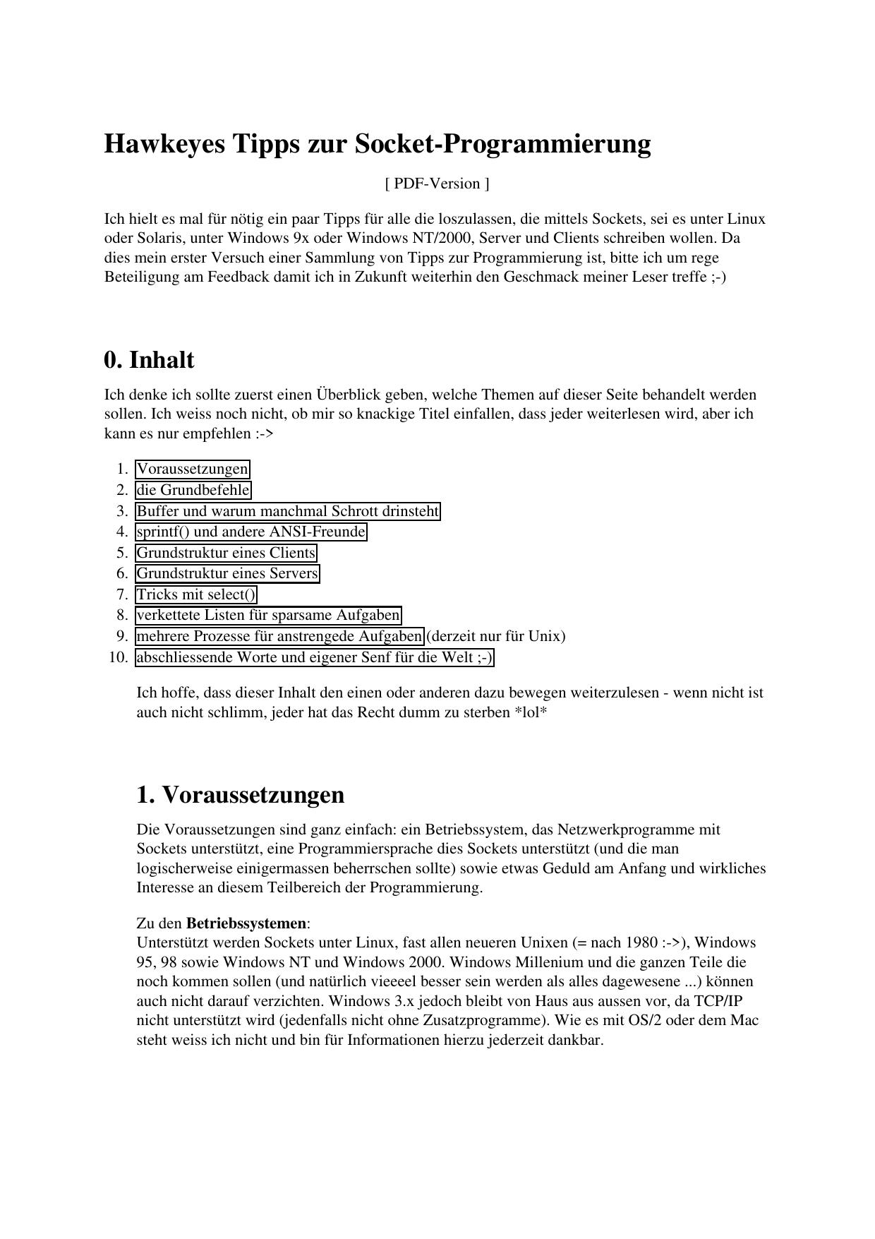 Hawkeyes Tipps zur Socket-Programmierung