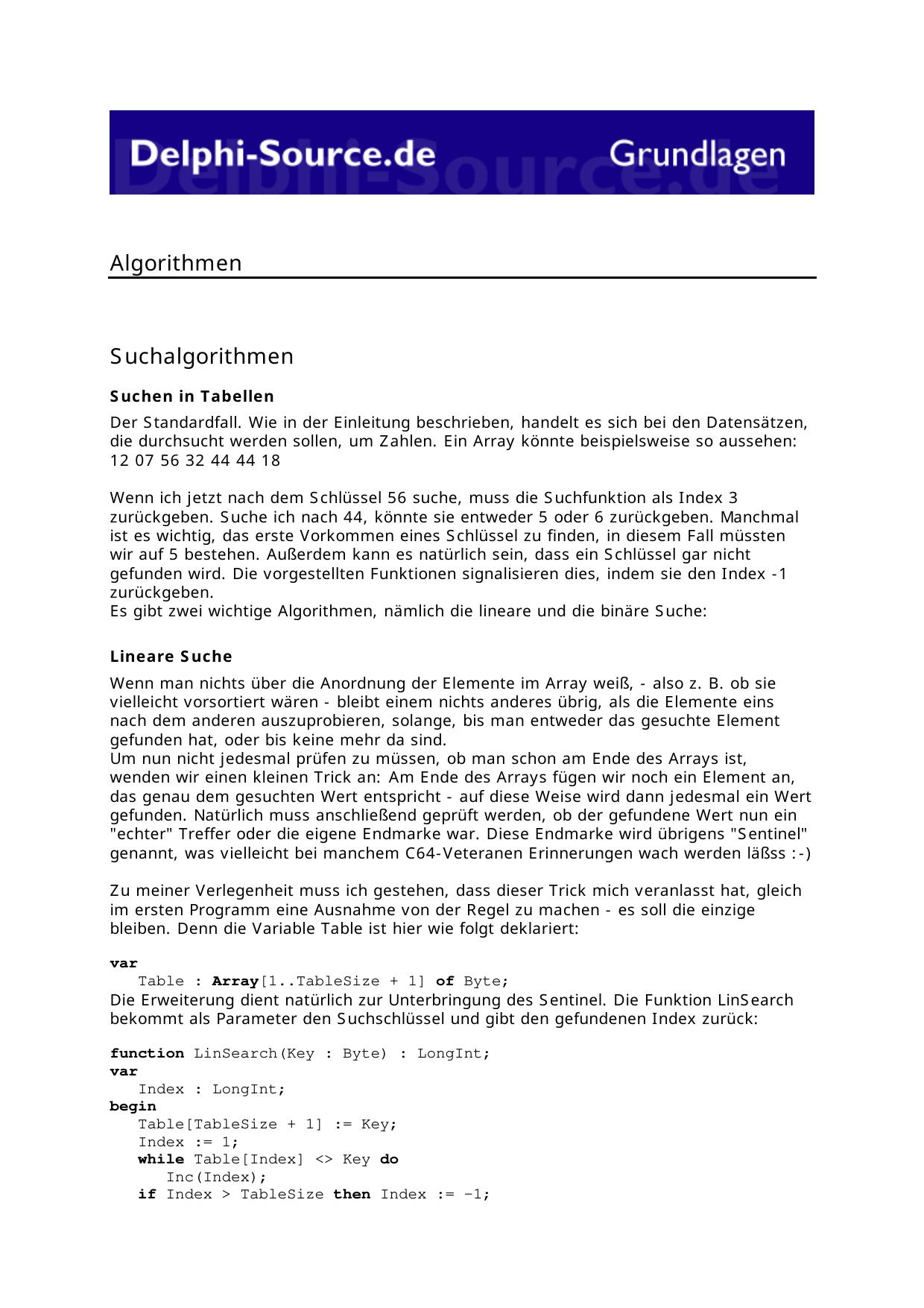 Algorithmen - ein Delphi-Source Dokument