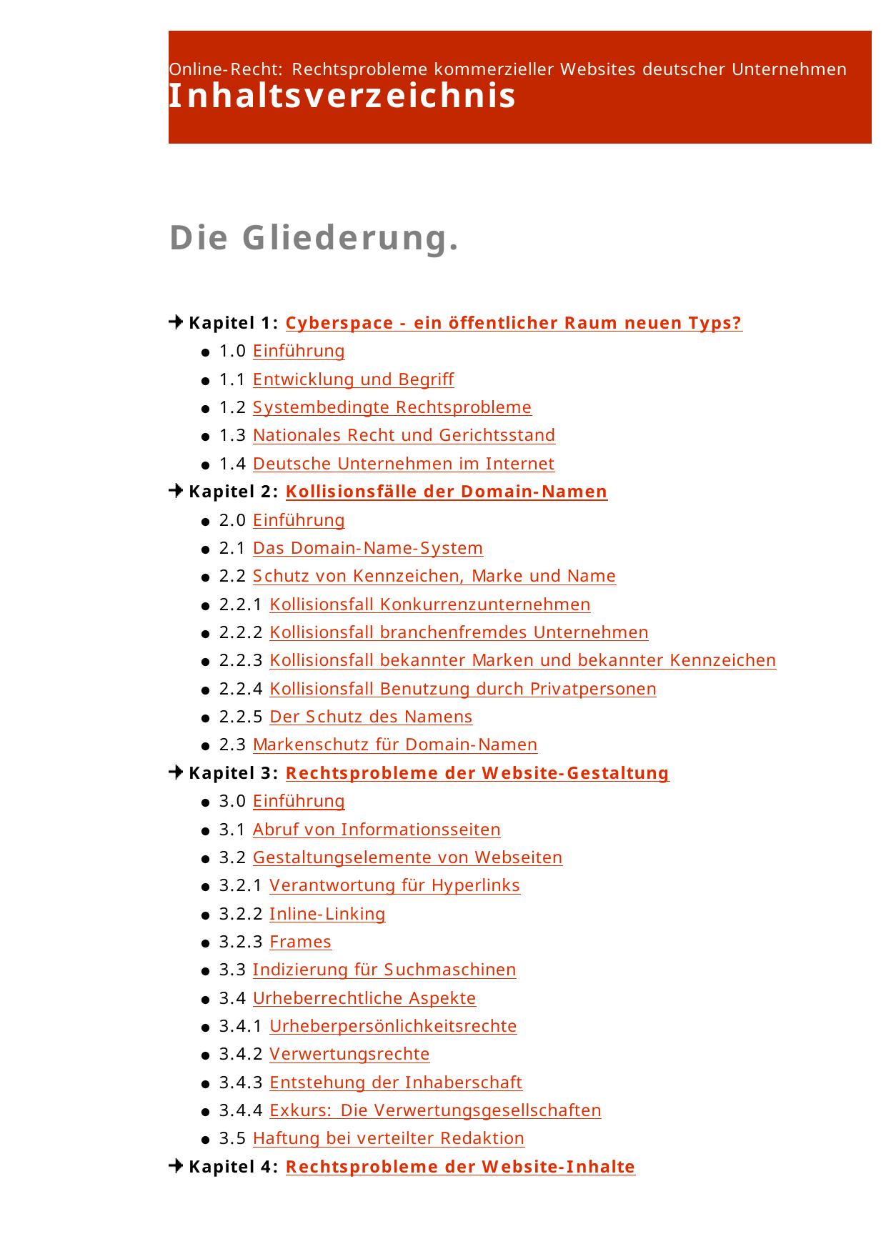 Online-Recht: Inhaltsverzeichnis.