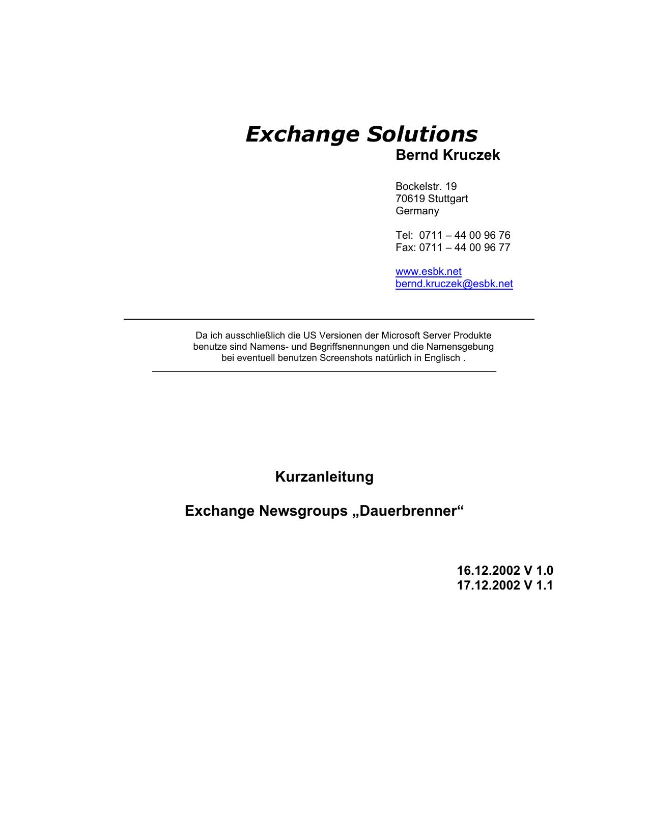 Exchange Newsgroup Dauerbrenner
