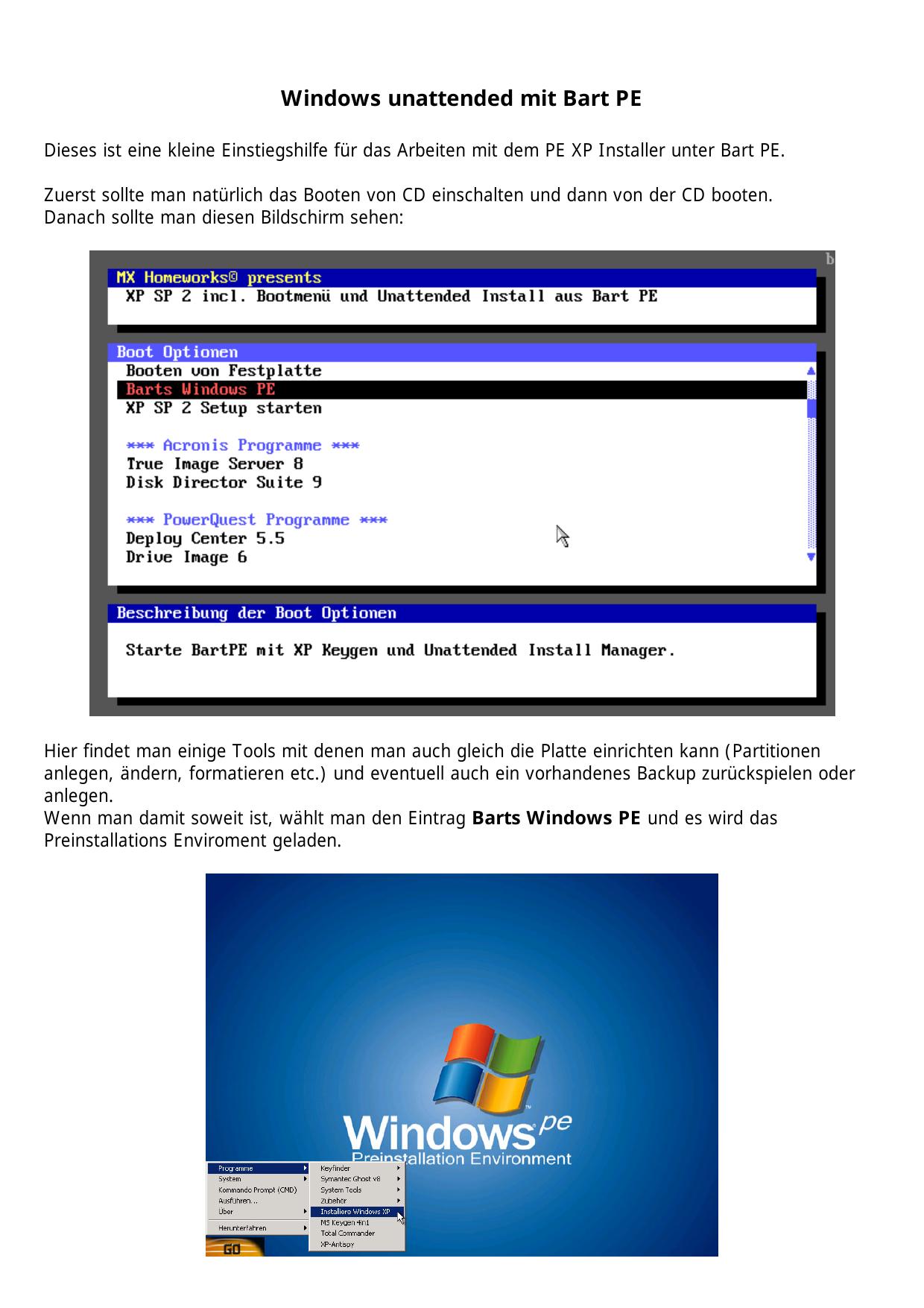 Windows unattended mit Bart PE v. 3