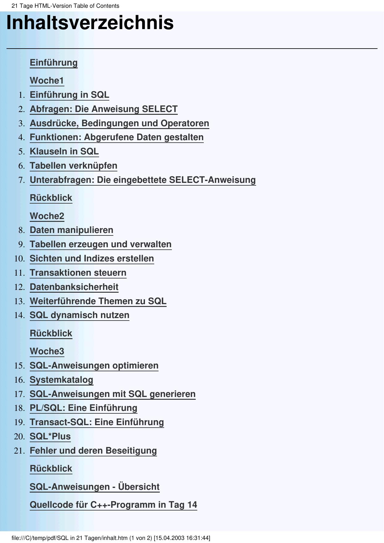 SQL in 21 Tagen
