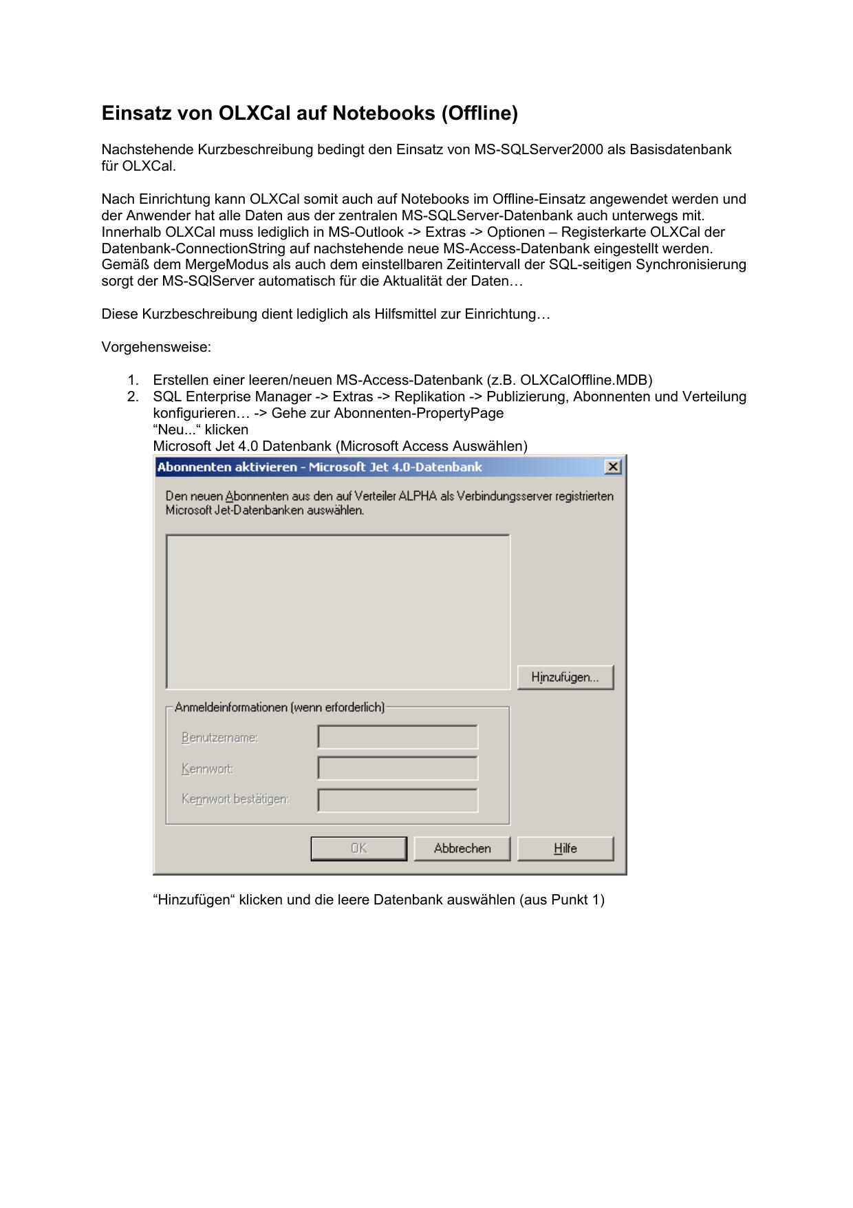 Einsatz von OLXCal auf Notebooks (Offline)