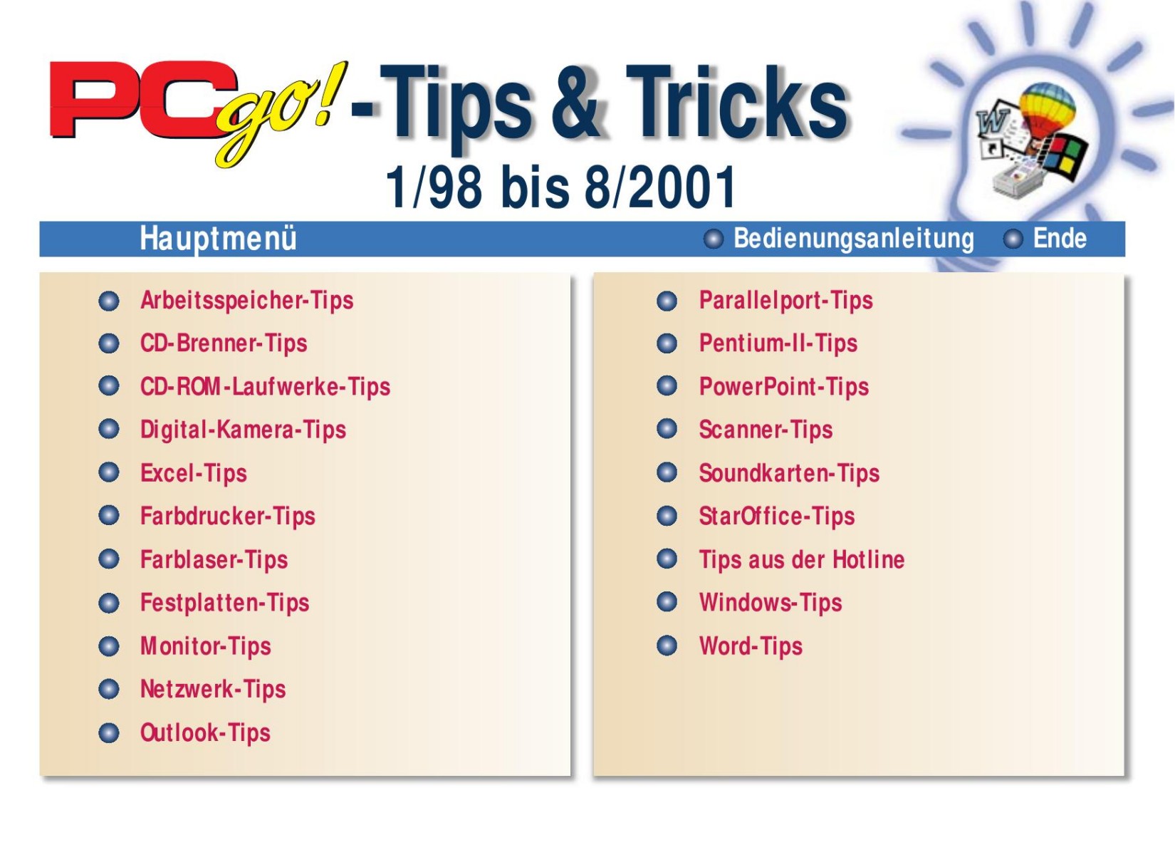 Tips & Tricks PCgo (1/98 bis 8/2001)