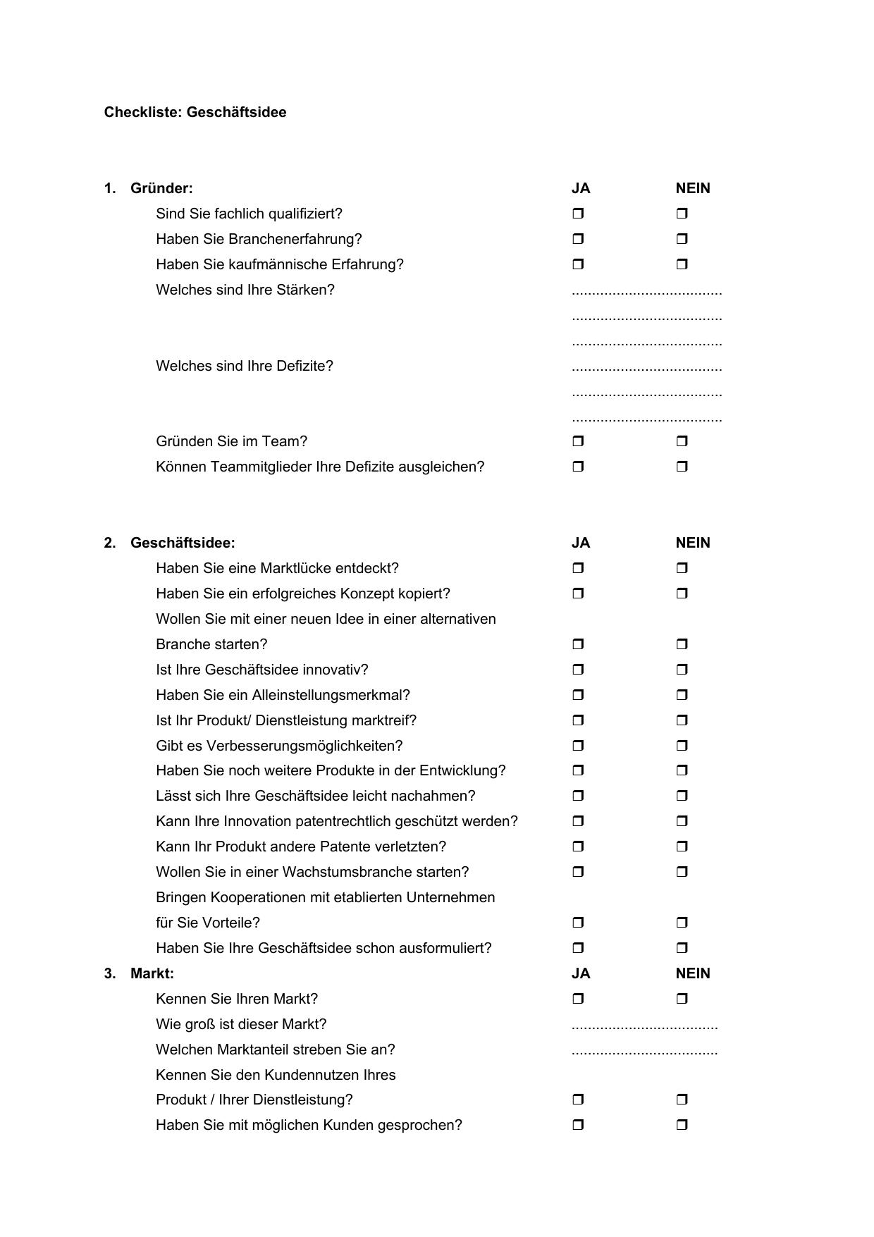Checkliste: Geschäftsidee