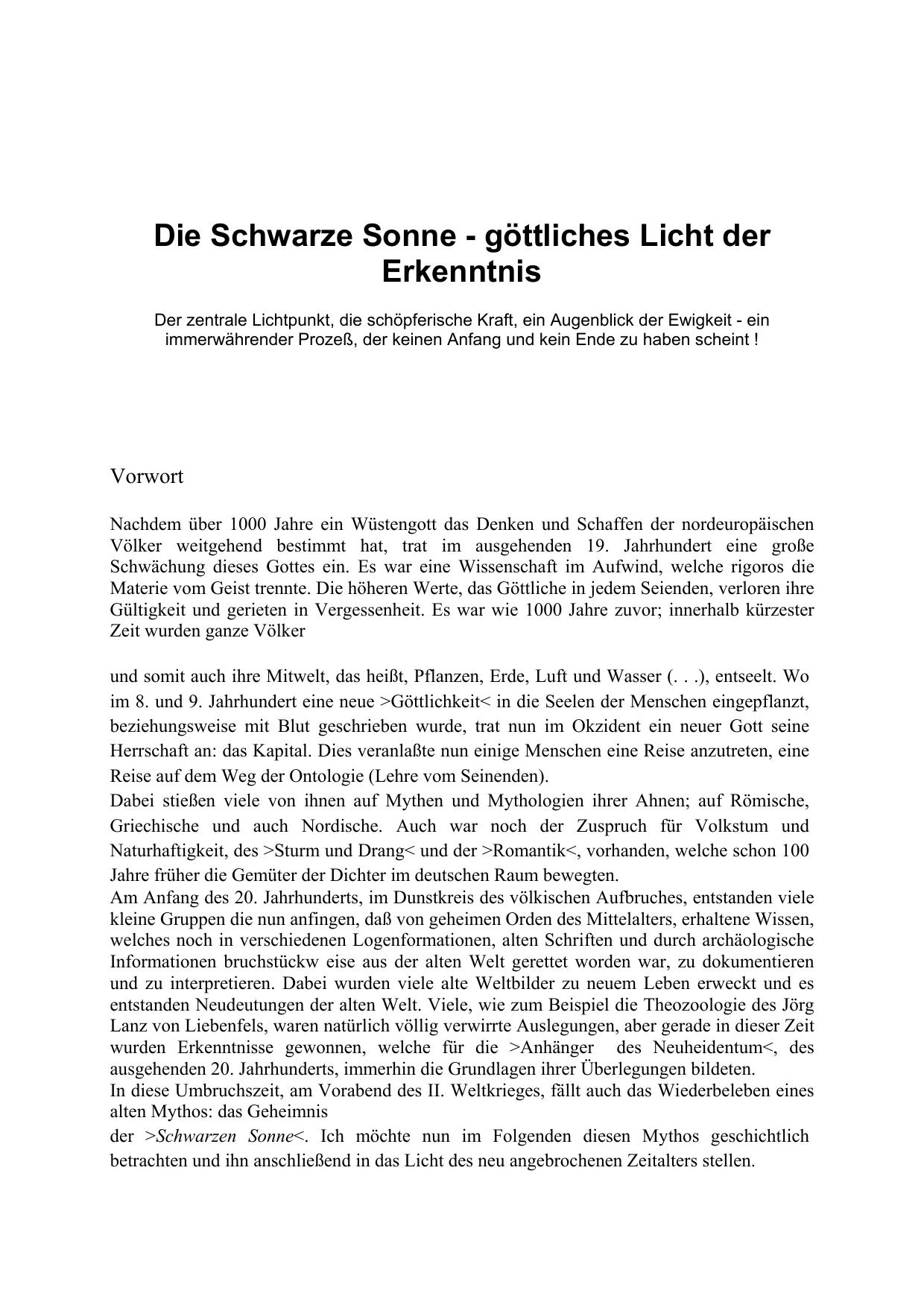 Die Schwarze Sonne - göttliches Licht der Erkenntnis