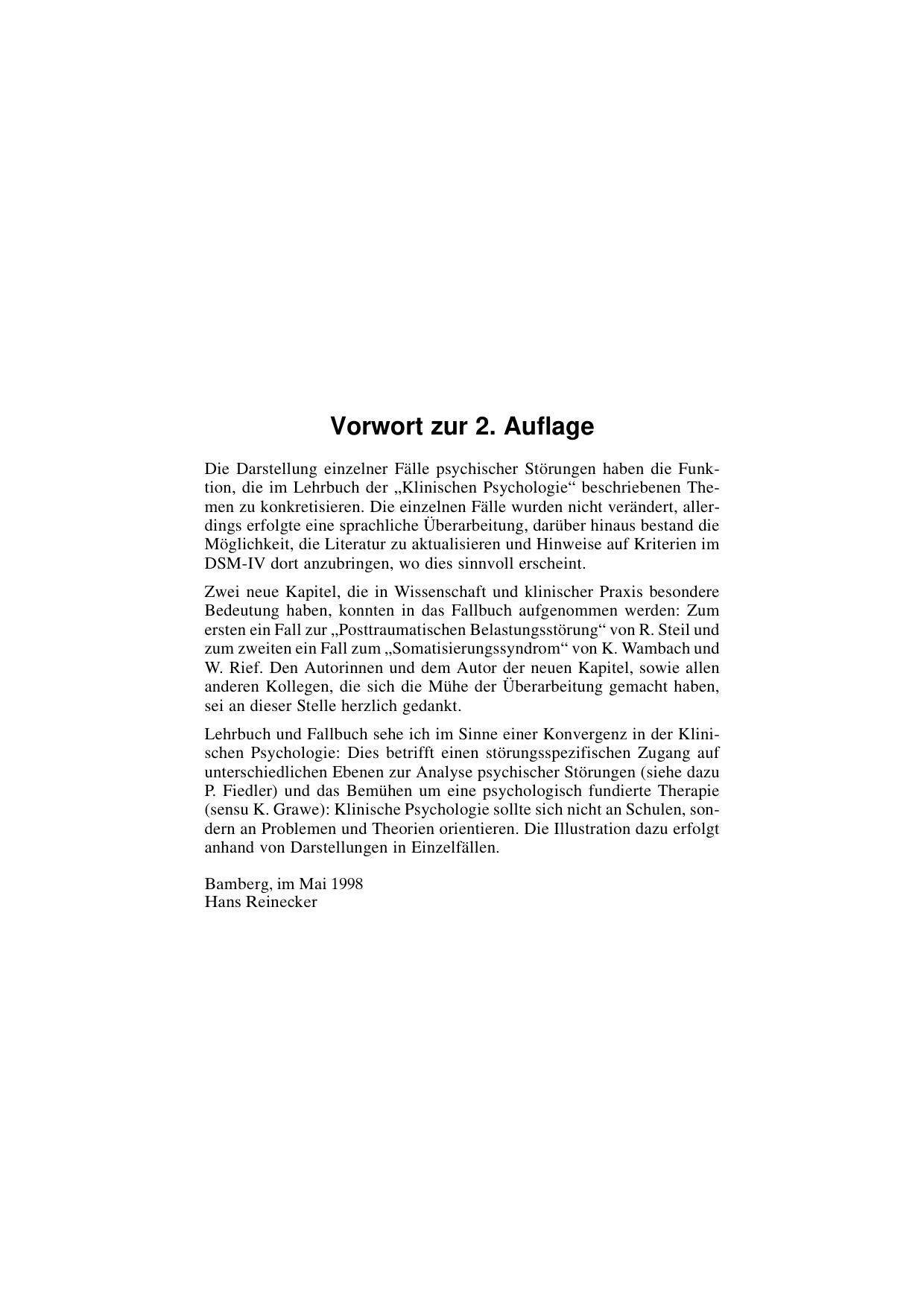 H. Reinecker (Hrsg.): Fallbuch der Klinischen Psychologie