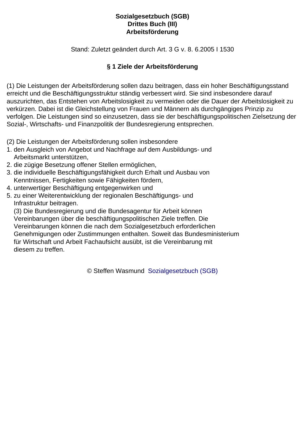 Sozialgesetzbuch (SGB) Drittes Buch (III) Arbeitsförderung