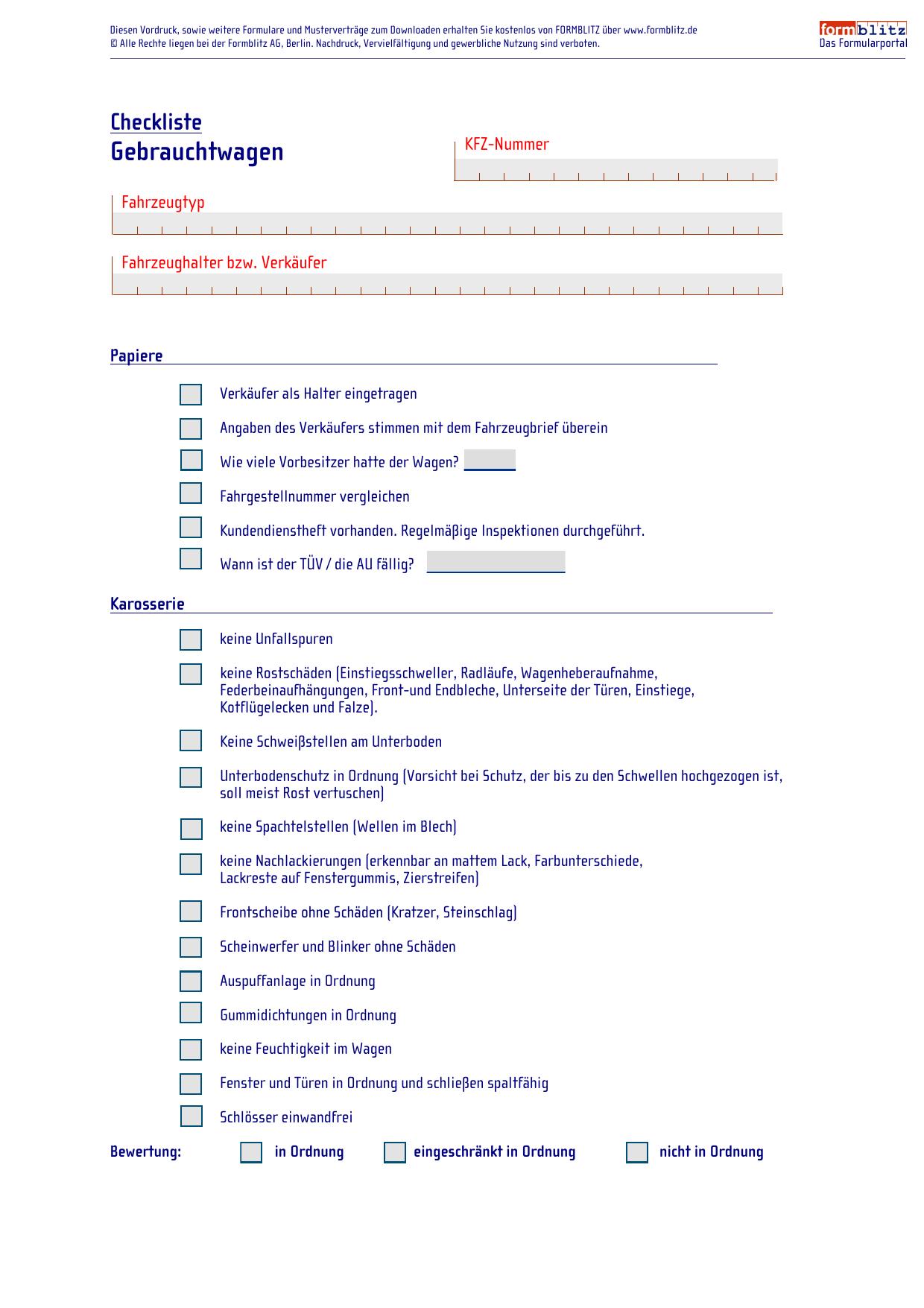 Checkliste Gebrauchtwagen