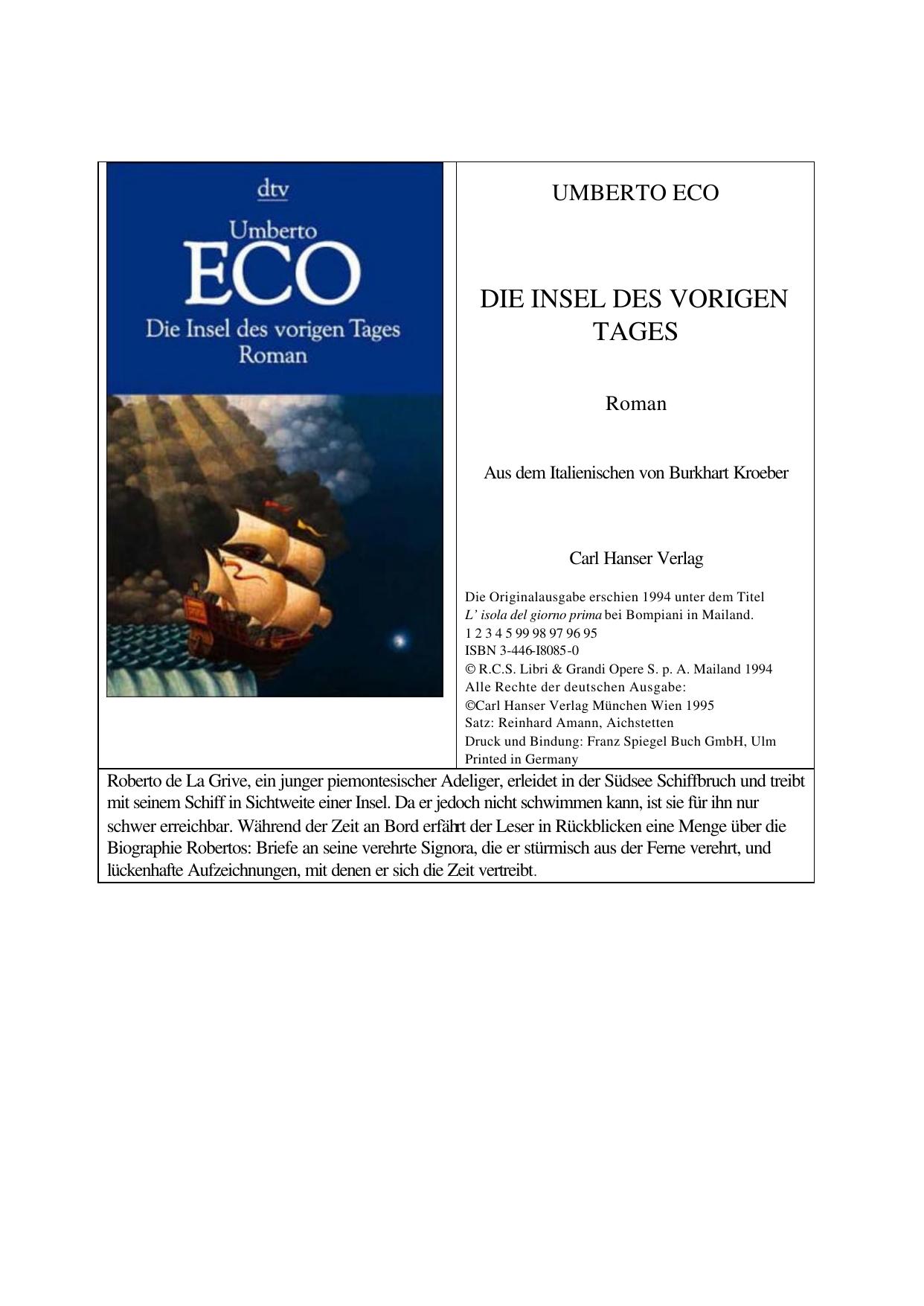 Umberto Eco - Die Insel Des Vorigen Tages _dt_