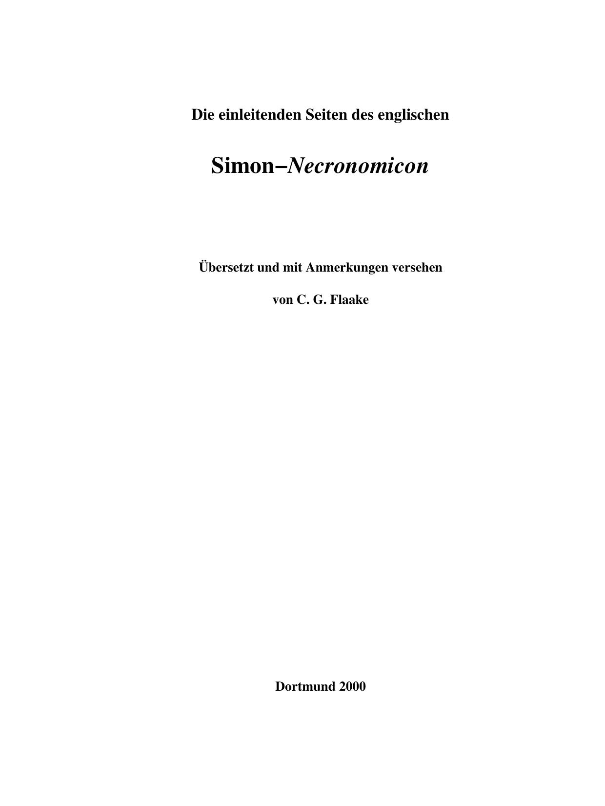 Die einleitenden Seiten des englischen Simon-Necronomicon