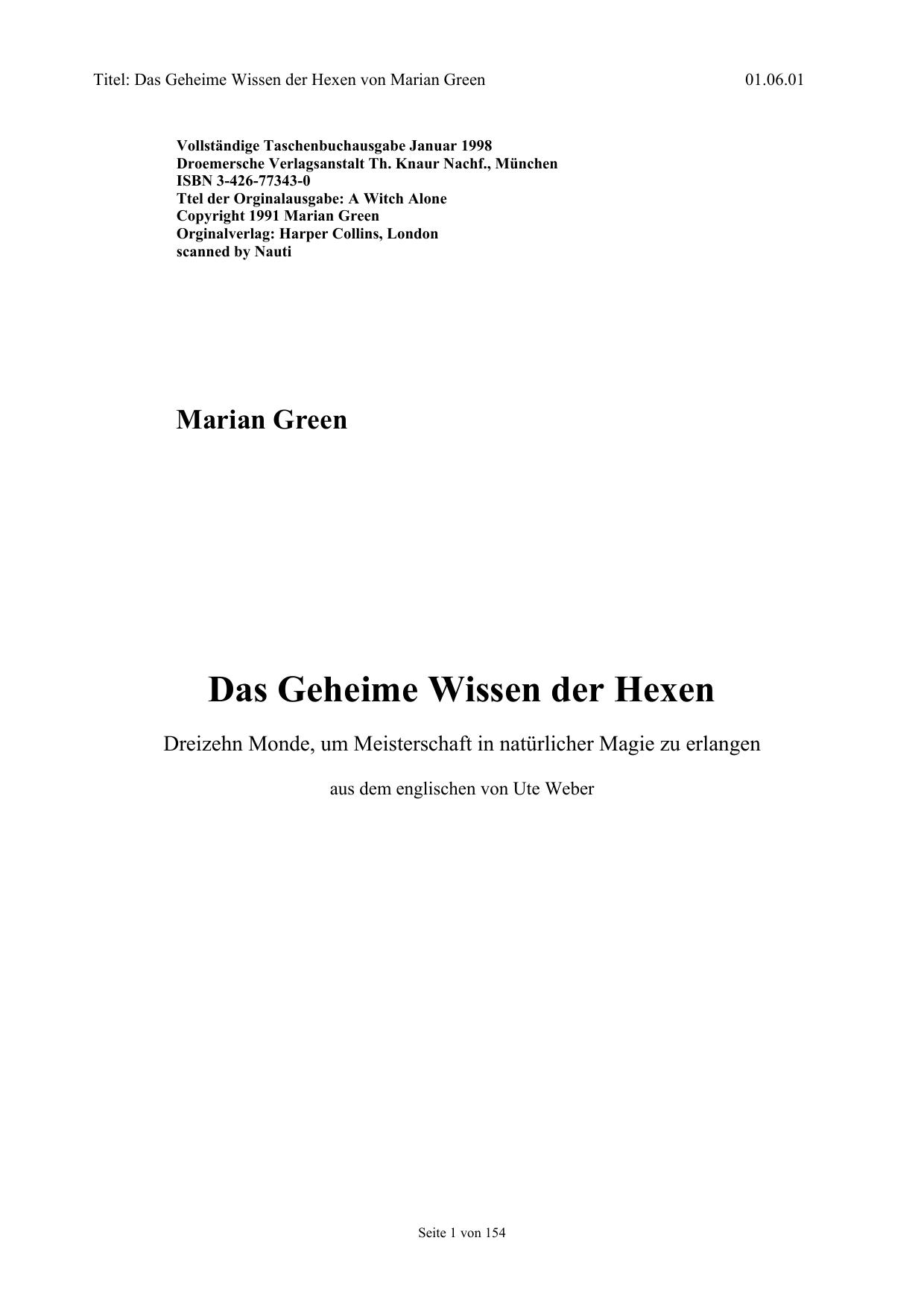Das Geheime Wissen der Hexen von Marian Green