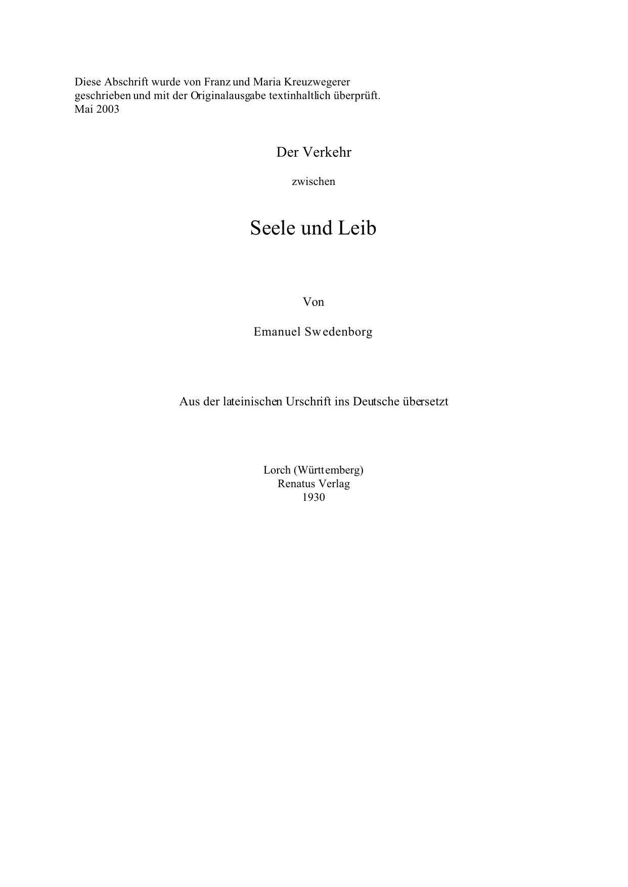 Der Verkehr zwischen Seele und Leib