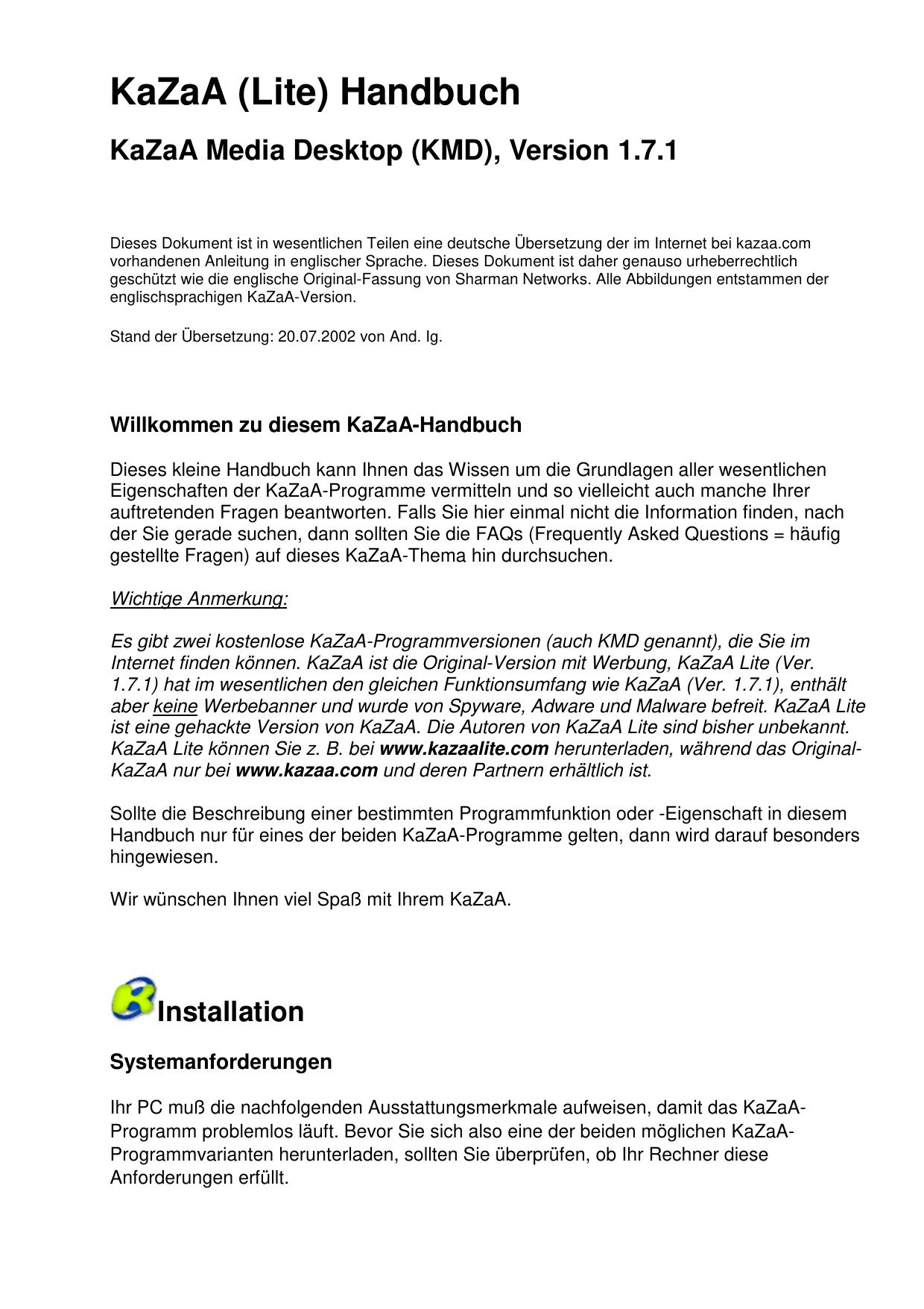 Microsoft Word - KaZaAUserGuide171.doc
