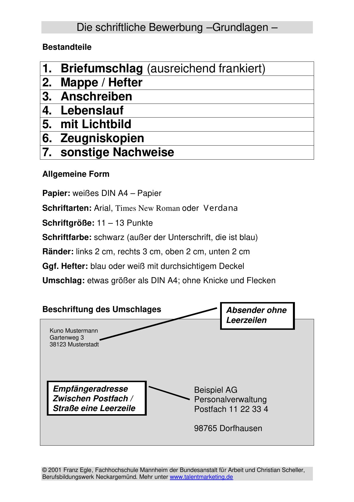 Die schriftliche Bewerbung - Grundlagen für Schüler -