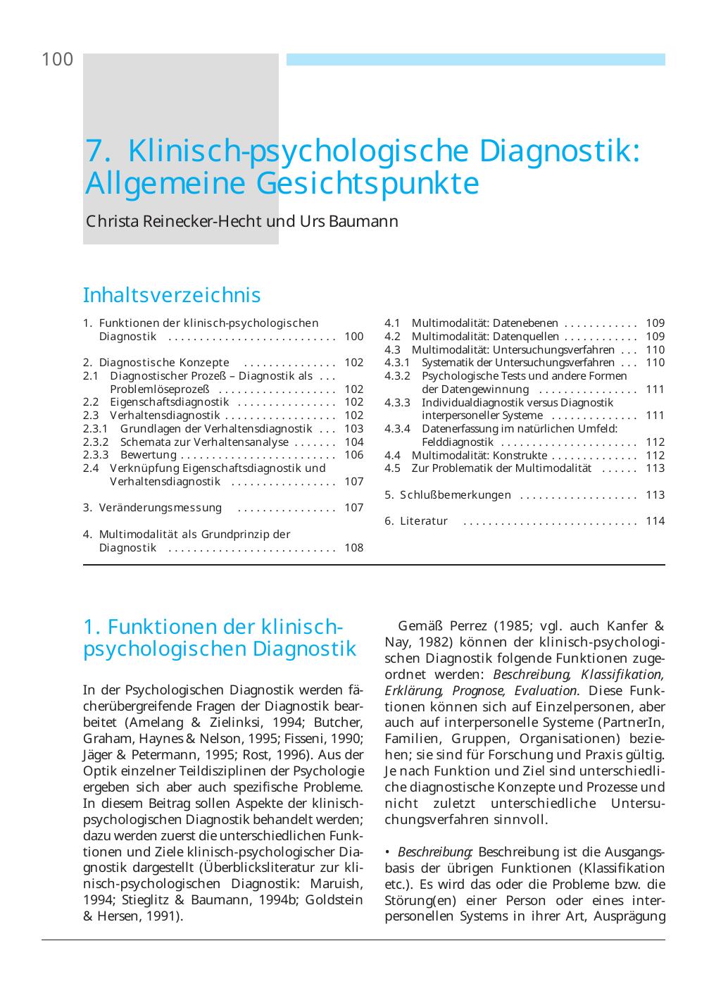 U. Baumann, M. Perrez (Hrsg.): Lehrbuch Klinische Psychologie – Psychotherapie
