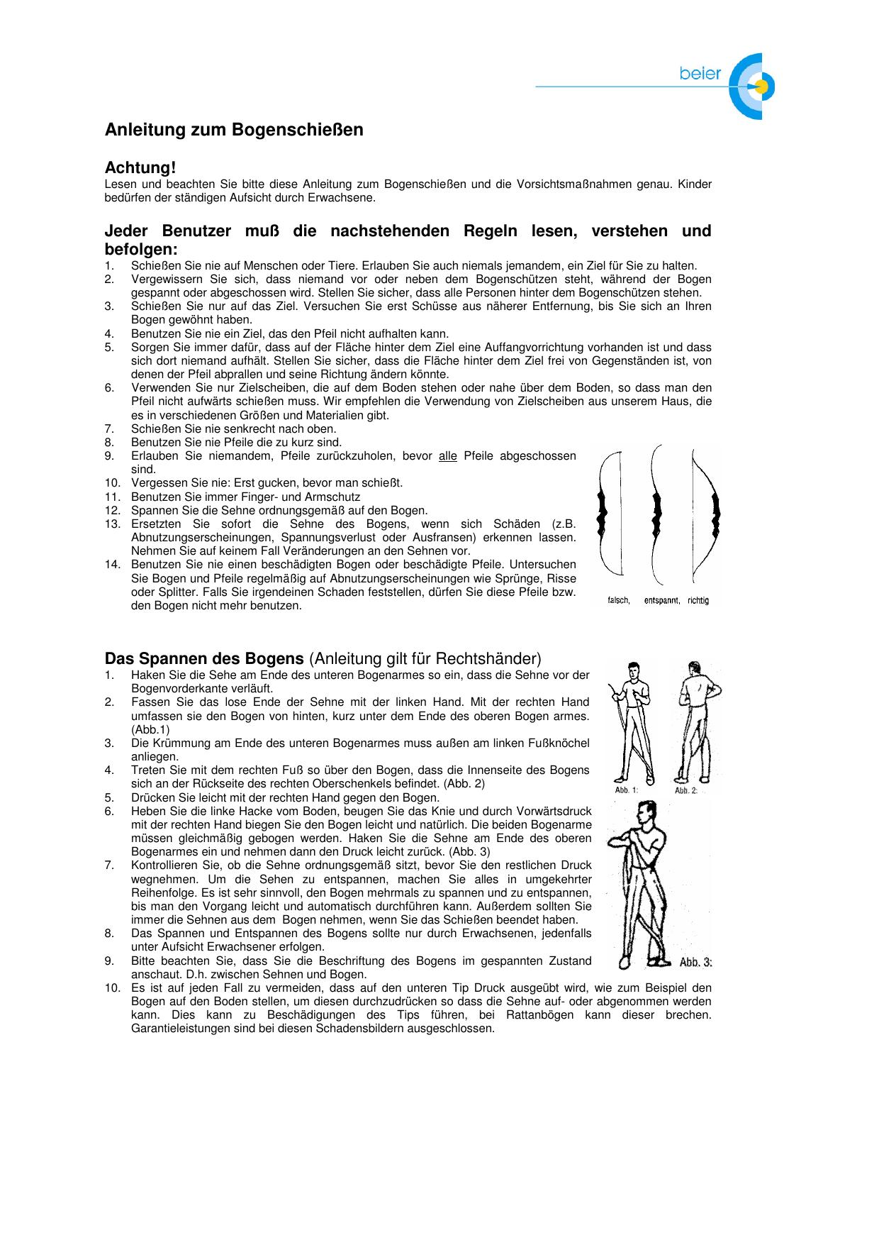 Anleitung zum Bogenschießen Beier deutsch