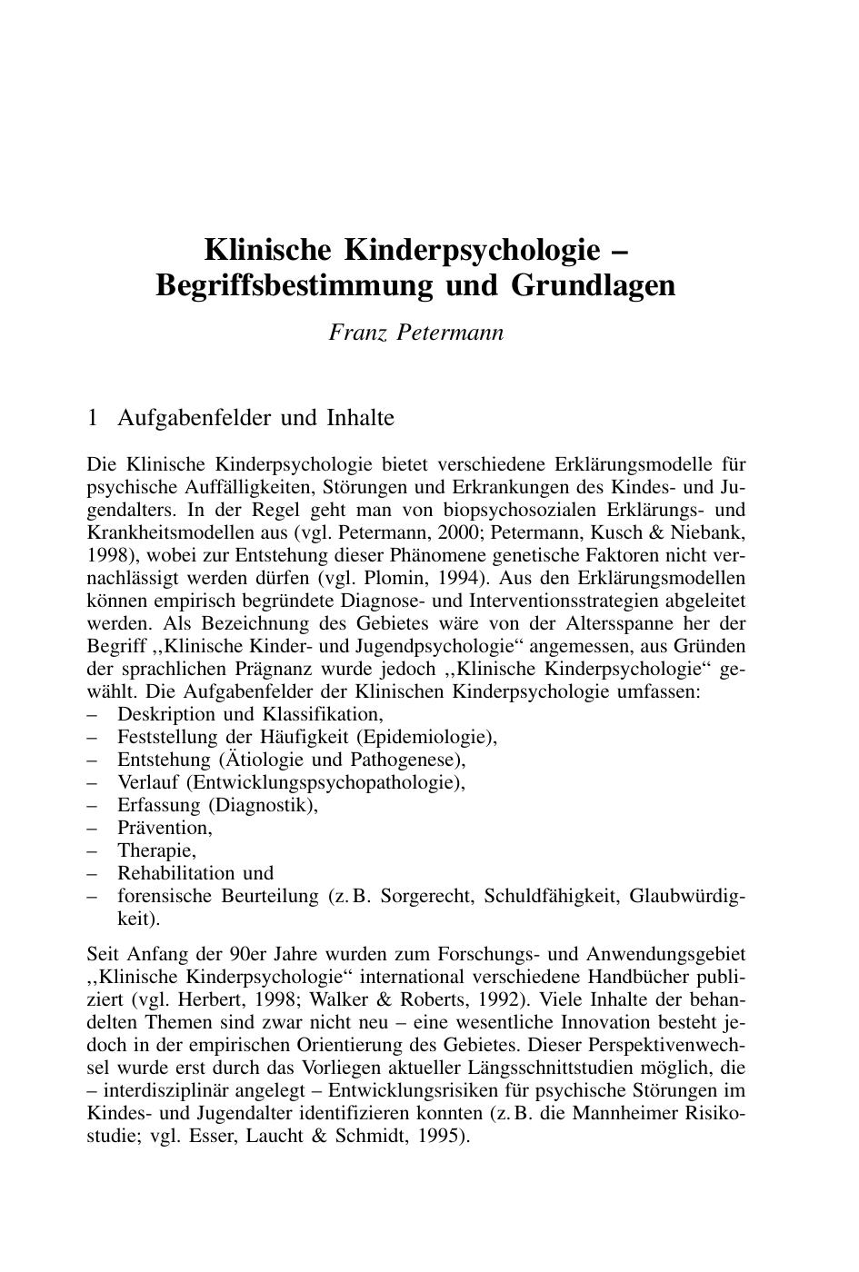 F. Petermann (Hrsg.): Fallbuch der Klinischen Kinderpsychologie und -psychotherapie