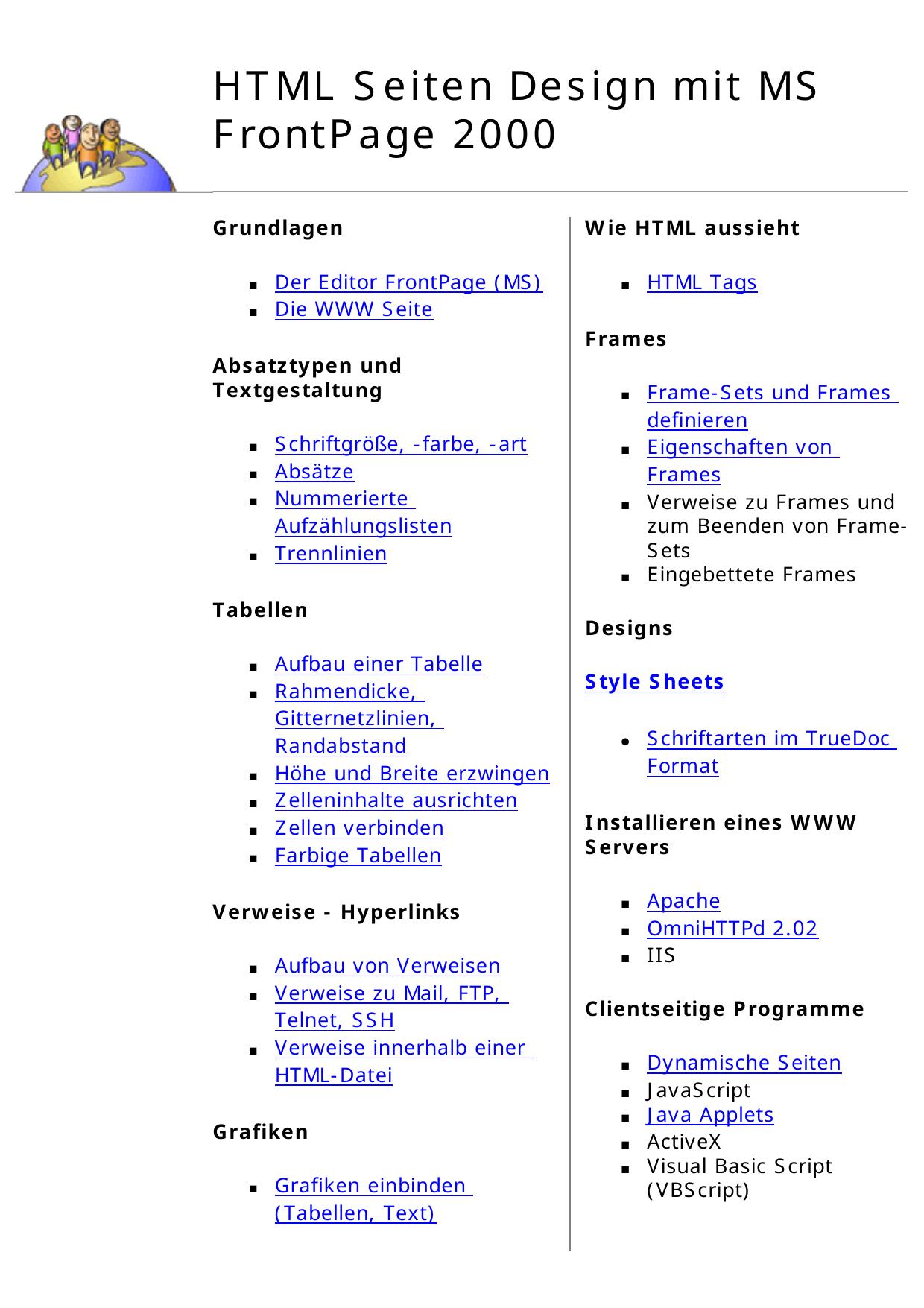 HTML Seiten Design mit Microsoft FrontPage